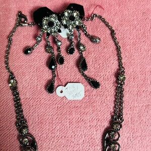 Brand new Black jet and clear crystal gothic necklace and earrings set-elegant